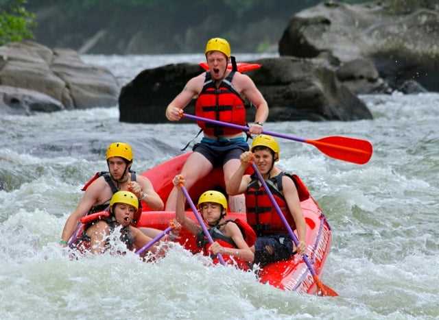 A group of Campers river rafting.