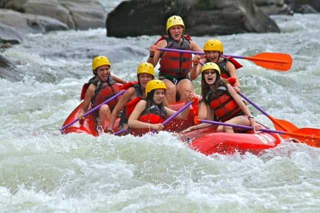 A group of Campers river rafting.