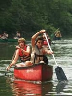 Picture of two Campers paddling a boat.