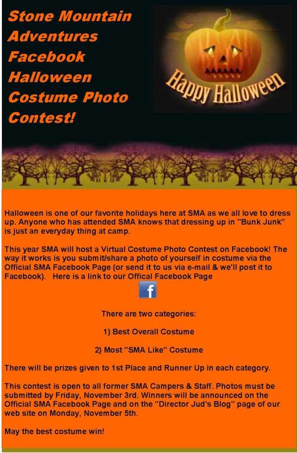 Stone Mountain Adventures Facebook Halloween Costume Photo Contest Banner.