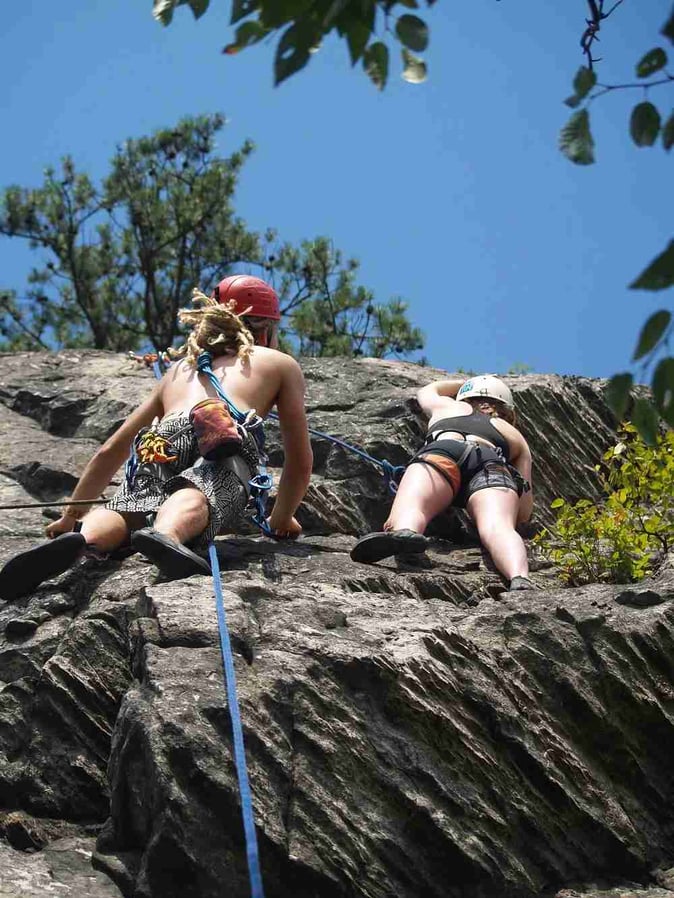 picture of two Campers rock climbing