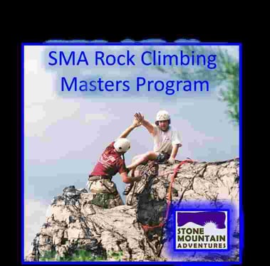 A banner promoting SMA rock climbing masters program