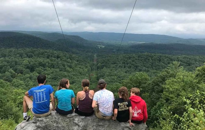 A group of Campers relaxing on a Rock