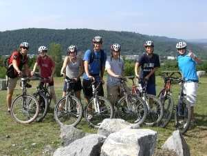 7 bike riders getting ready for their tour.
