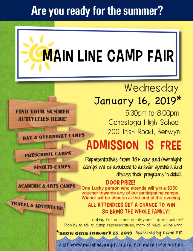 A banner promoting Main Line Teen Camp Fair