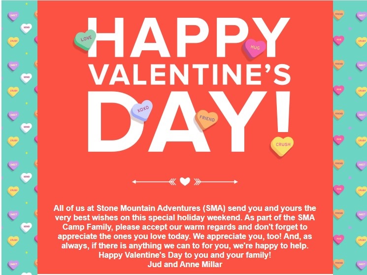 A Banner wishing SMA Campers a Happy Valentine's day