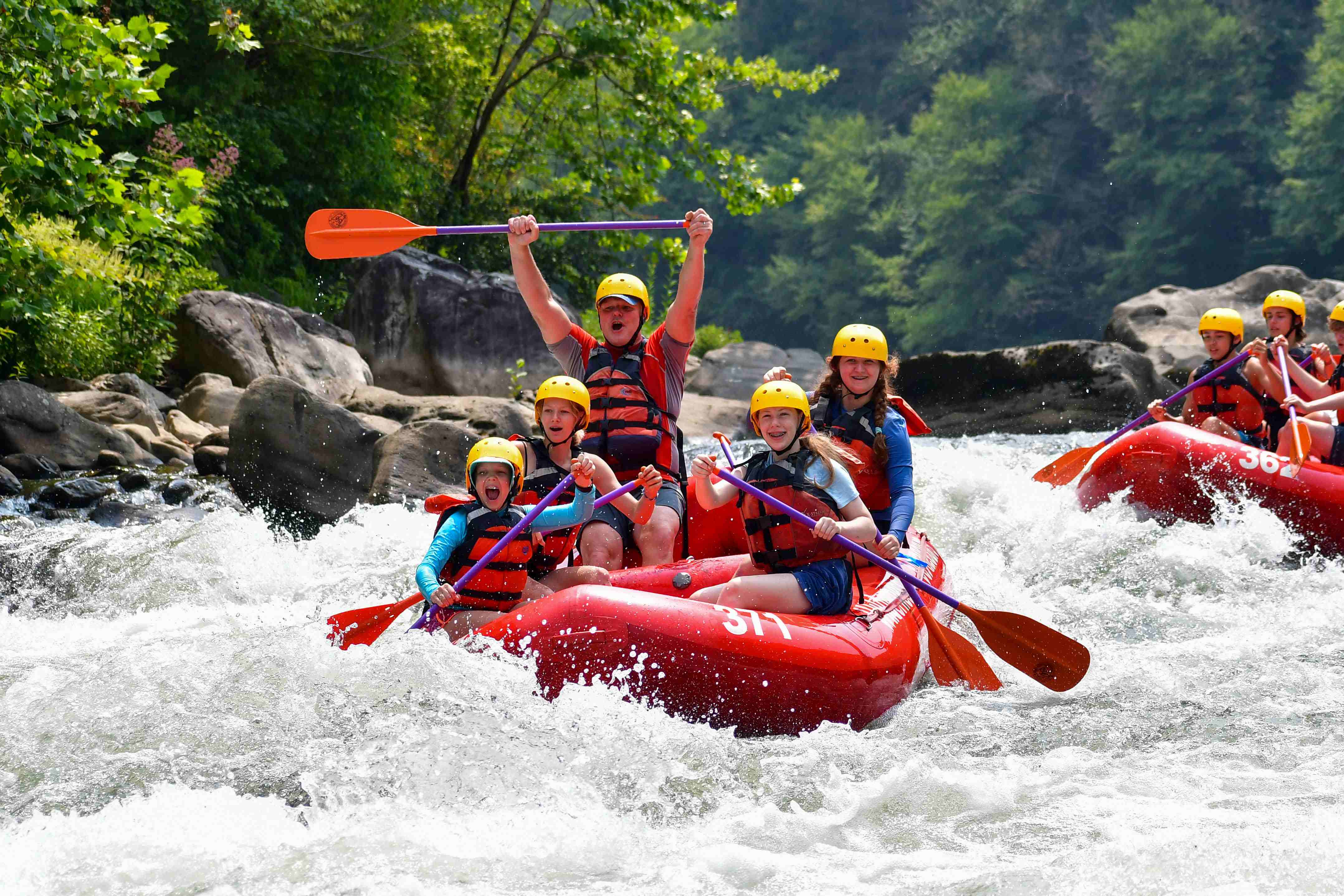 A group of Campers White water Rafting