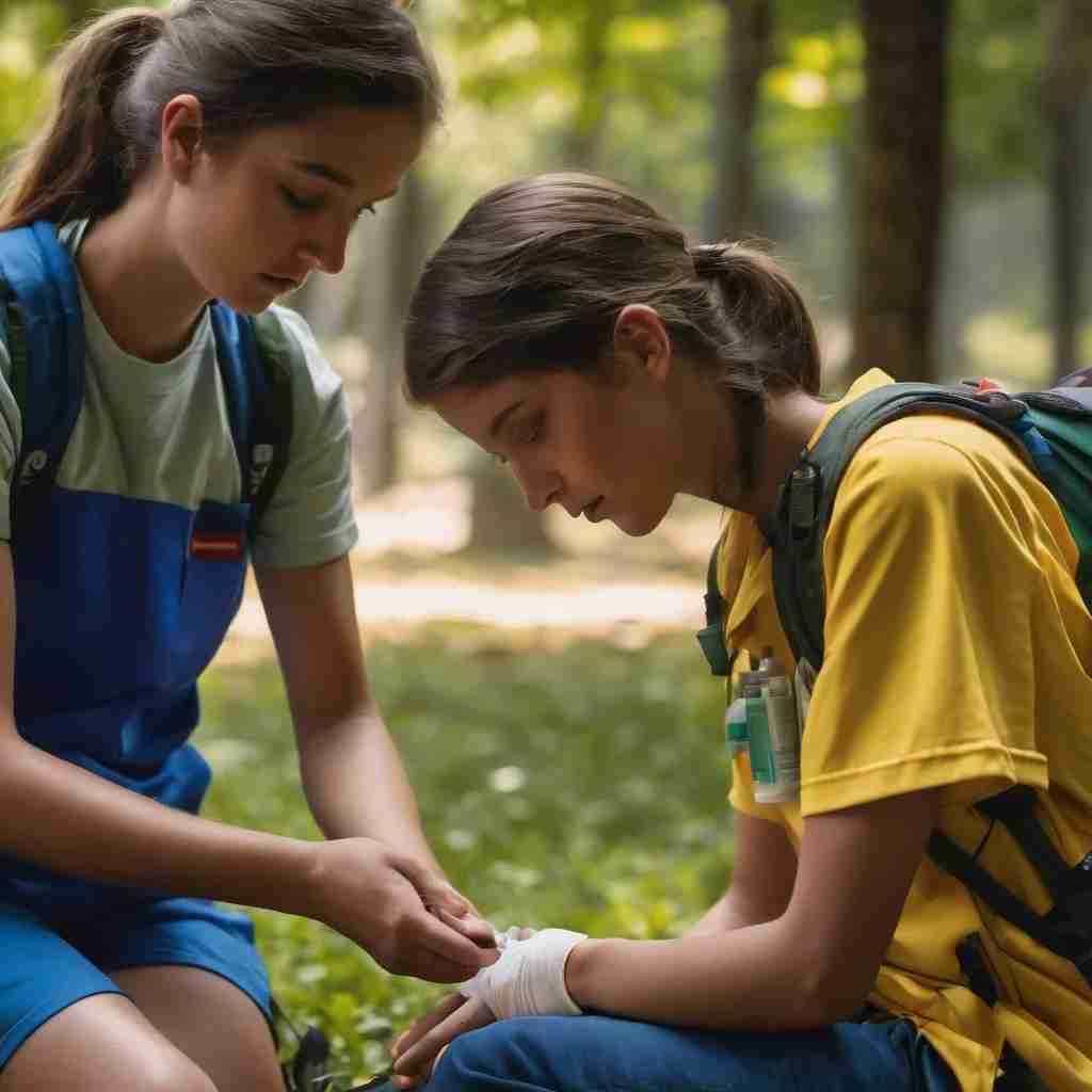 Picture of a female Camper being attended to by a female SMA medical team. 