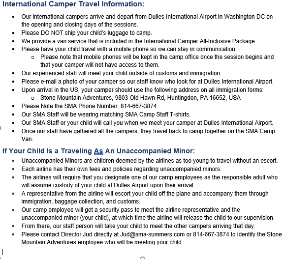 International packing list at SMA