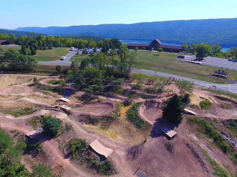 A drone picture of Raystown Lake Skills Park 