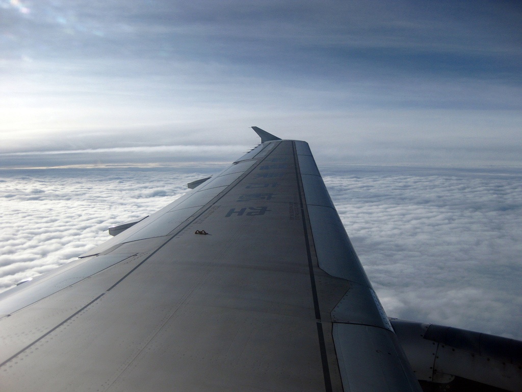 The wing of an airplane